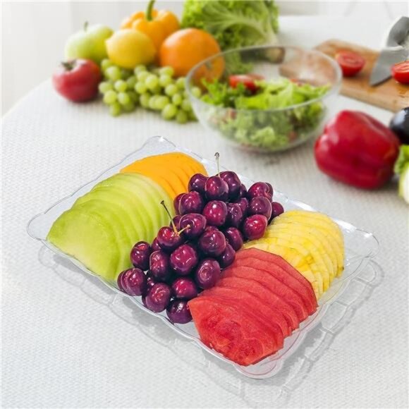 Clear Plastic Serving Trays  Heavy Duty Rectangular Party Food Platters 6 Pack - Picture 2 of 7